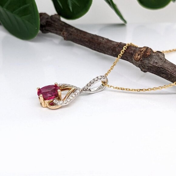 Mozambique Ruby Pendant with Earth Mined Diamonds in Dual Tone 14K Solid Gold - Picture 7 of 11